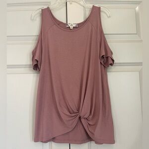 Pink Rose Cold Shoulder Gathered Front Tee Small